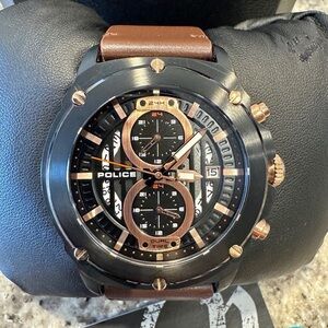 Police Black and Brown Dual Time Watch